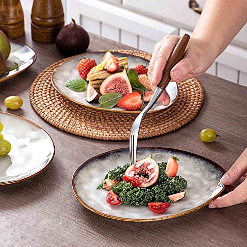 Henten Home Ceramic Appetizer Plate Set, 6.75 Inch Dessert Plates, Reactive Glaze Serving Plates for Snack, Sushi, Set of 4, Microwave & Dishwasher Safe (White) - color: White, size: 6.75 inch