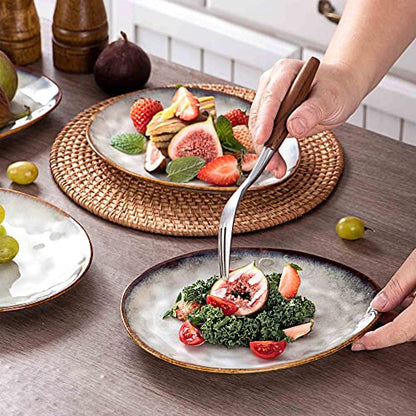 Henten Home Ceramic Appetizer Plate Set, 6.75 Inch Dessert Plates, Reactive Glaze Serving Plates for Snack, Sushi, Set of 4, Microwave & Dishwasher Safe (White) - color: White, size: 6.75 inch