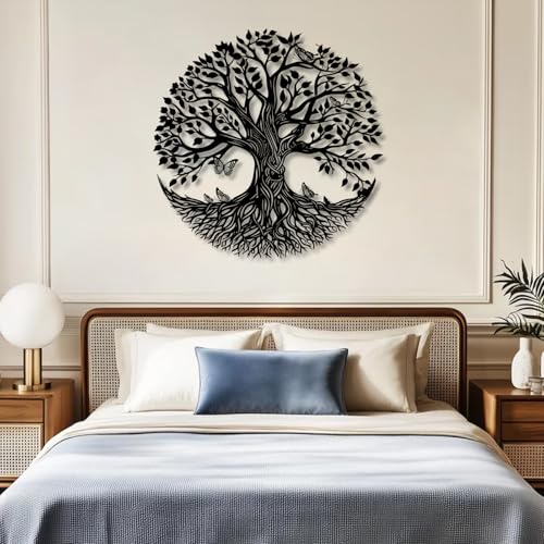 Yemwot Metal Tree of Life Wall Decor, Circle of Life Metal Tree Wall Art, Branch Art, Spiritual Decor, Modern Sculpture Decoration, Living Room Bedroom (Black-Tree 4, 23"x 23"| 60x60cm) - color: Black-Tree 4, size: 23"L x 23"W