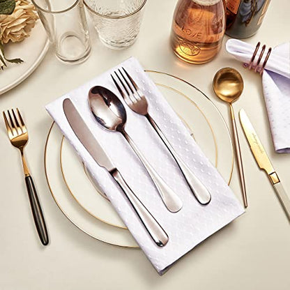 White Jacquard 17x17 Square Polyester Cloth Napkins Set of 8 | Waterproof, Stain Resistant, Shrink Proof, Washable, fabric, Outdoor, Dining, Wedding, Kitchen, Party, Banquet, Reusable - color: White