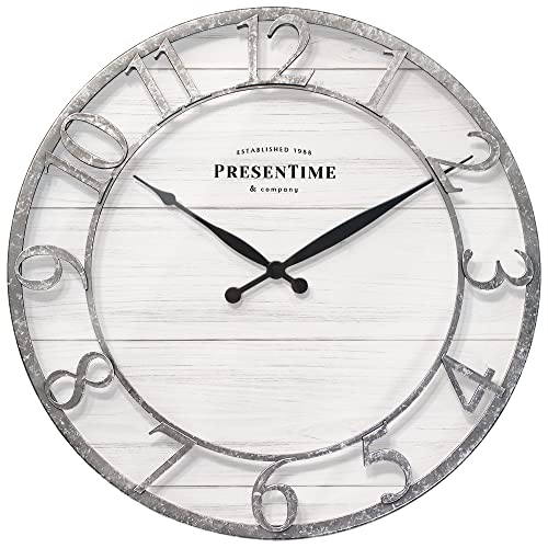 21" Farmhouse Series Wall Clock | Shiplap Style, Raised 3D Arabic Numeral, Galvanized Finish, Wall Décor for Living Room, Dining Room, and Entryway - color: Galvanized Finish, size: 21 inch