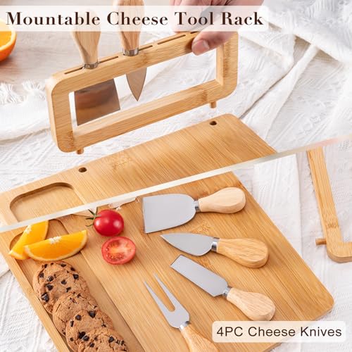 AISOSO Charcuterie Boards,Personalized Bamboo Cheese Board Set with 4 Knife | Lightweight and Elegant Serving Platter Accessories for Entertaining Party Picnic, Housewarming and Wedding