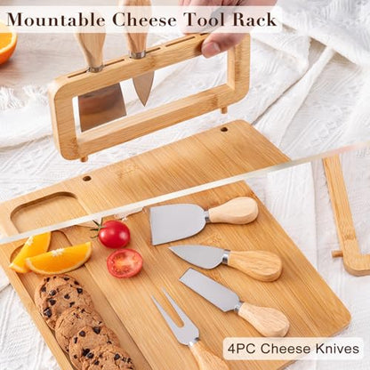 AISOSO Charcuterie Boards,Personalized Bamboo Cheese Board Set with 4 Knife | Lightweight and Elegant Serving Platter Accessories for Entertaining Party Picnic, Housewarming and Wedding