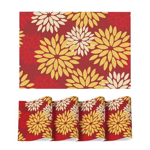 Artoid Mode Floral Vinyl Placemats Set of 4, 12x18 Inch New Year Washable Non-Slip Plastic Vinyl Place Mats for Party Kitchen Dining Decor, Red - color: Red, size: 12" x 18", Rectangular Set of 4