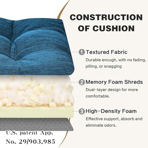 baibu Patented Dual-Layer Rocking Chair Cushion Set, 19.5 x 19.5 in, Blue | Two-piece memory foam seat and back cushion set with secure ties and a non-slip bottom for indoor rocking chairs. - color: Blue