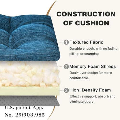 baibu Patented Dual-Layer Rocking Chair Cushion Set, 19.5 x 19.5 in, Blue | Two-piece memory foam seat and back cushion set with secure ties and a non-slip bottom for indoor rocking chairs. - color: Blue