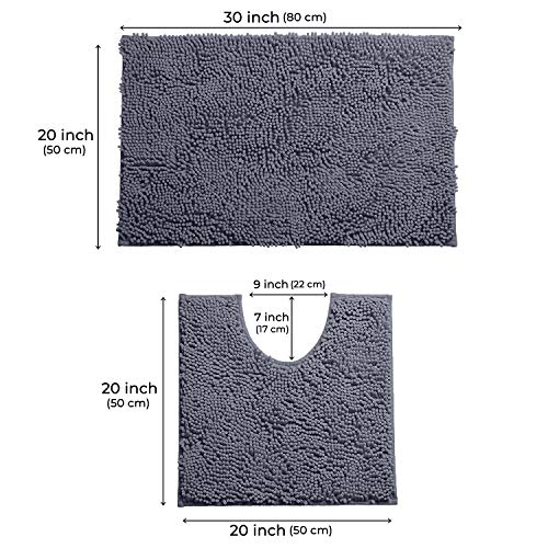 LuxUrux Bathroom Rugs Sets 2 Piece, Bathroom Rug Set, Soft Absorbent Chenille Bath Mat & Contour Toilet Rug, Non Slip, Quick Dry, Machine Washable Shaggy Bathroom Mats (Gray, 20"x30"+20"x20" U-Shaped) - color: Dark Grey, size: 2 Piece Set