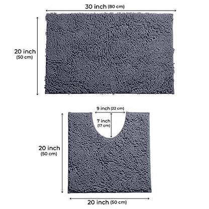 LuxUrux Bathroom Rugs Sets 2 Piece, Bathroom Rug Set, Soft Absorbent Chenille Bath Mat & Contour Toilet Rug, Non Slip, Quick Dry, Machine Washable Shaggy Bathroom Mats (Gray, 20"x30"+20"x20" U-Shaped) - color: Dark Grey, size: 2 Piece Set