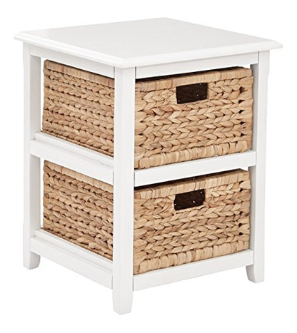 OSP Home Furnishings Seabrook Storage Tower with Solid Wood Frame and Natural Baskets, 2-Drawer, White Finish - color: White Finish, size: 2-Drawer