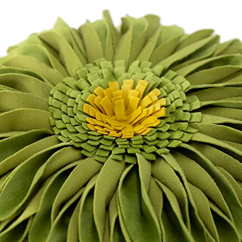 JWH 3D Flower Throw Pillow Cover, Velvet, Green Yellow, 12 Inch | Round Floral Cushion, Sunflower Accent, Handmade, Decorative Pops for Bed Couch Sofa Chair Car Living Room