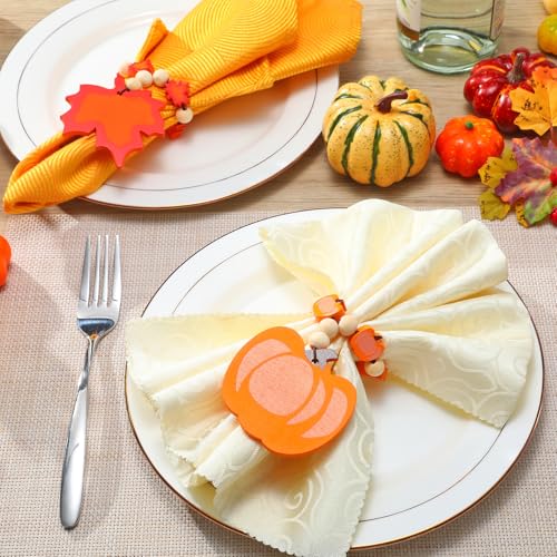 KPOSIYA Fall Thanksgiving Napkin Rings Set of 12, Pumpkin Maple Leaf Napkin Rings for Table Decor, Wooden Napkin Holder Buckle for Holiday, Halloween, Fall Banquet, Home Party, Wedding Supplies - size: 12pcs, style: Pumpkin Maple Leaf 3