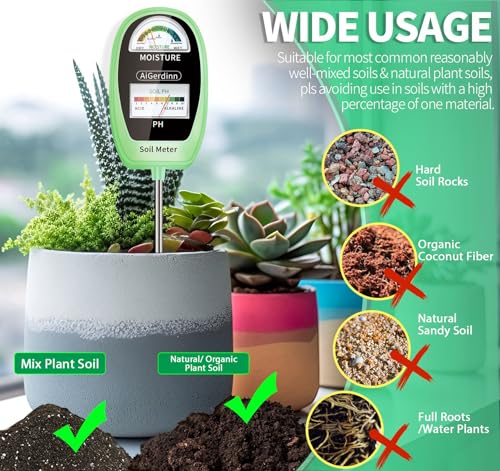 Soil Test Kit, 2-in-1 Soil Moisture Meter, Soil pH Meter -Dual Dial-Simultaneously-Display Results-Soil pH Tester, Moisture Meter for Garden,Lawn,Farm Indoor&Outdoor Plants-Teargreen - color: Teagreen