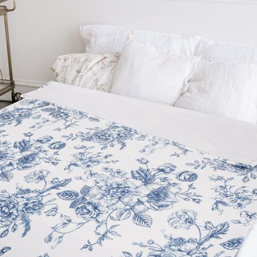 JarThenaAMCS Floral Fuzzy Blanket Blue Flower Throw Blanket Decorative Soft Cozy Flannel Blankets for Home Bed Sofa Couch Chair, 60 x 70 Inch - size: 60 x 70 Inch