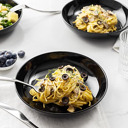 Y YHY Pasta Bowls 30oz, Large Salad Serving Bowls, Shallow Soup Bowls, Porcelain Pasta Bowls Set of 6, Microwave Dishwasher Safe, Black - color: Black, size: 30 oz