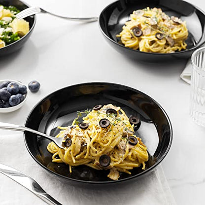 Y YHY Pasta Bowls 30oz, Large Salad Serving Bowls, Shallow Soup Bowls, Porcelain Pasta Bowls Set of 6, Microwave Dishwasher Safe, Black - color: Black, size: 30 oz