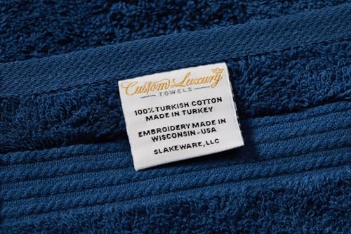 Blue Hand Towels for Bathroom with Monogram | Luxury Cotton Turkish Towels | Embroidered in USA | Set of 2 | Choose Set Color and Letter | A - Z | Modern Font - color: Blue
