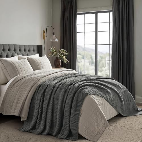 EVERGRACEHOME Chunky Chenille Knit Throw Blanket, 108x92, Charcoal Gray | Sculpted Moss Stitch, Chic Modern Farmhouse, All-Season Warmth, OEKO-TEX® Certified, Oversized King for Couch, Bed, Sofa - color: Charcoal Gray, size: 108" X 92"
