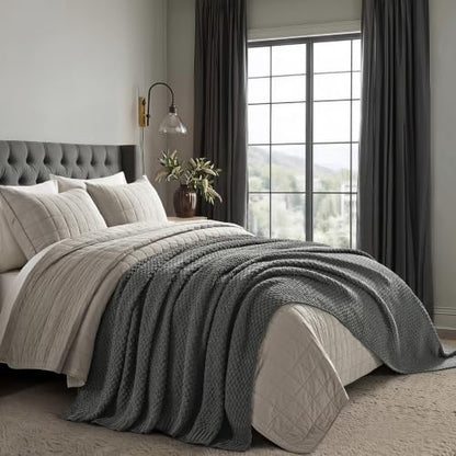 EVERGRACEHOME Chunky Chenille Knit Throw Blanket, 108x92, Charcoal Gray | Sculpted Moss Stitch, Chic Modern Farmhouse, All-Season Warmth, OEKO-TEX® Certified, Oversized King for Couch, Bed, Sofa - color: Charcoal Gray, size: 108" X 92"