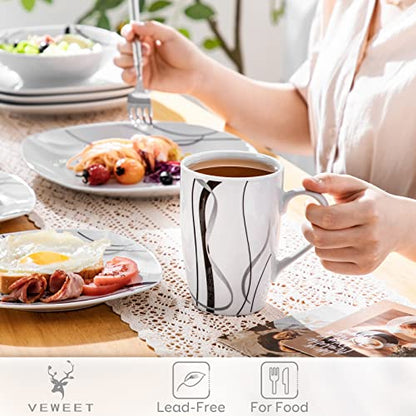 VEWEET Large Coffee Mugs Set of 6, 16 OZ White Cups Set Ceramic, Fiona | Large Coffee Mugs Set of 6 with Handle, Microwave and Dishwasher Safe White Ceramic, Easy Grip for Tea, Coffee - color: FIONA, size: 16 OZ (Set of 6)