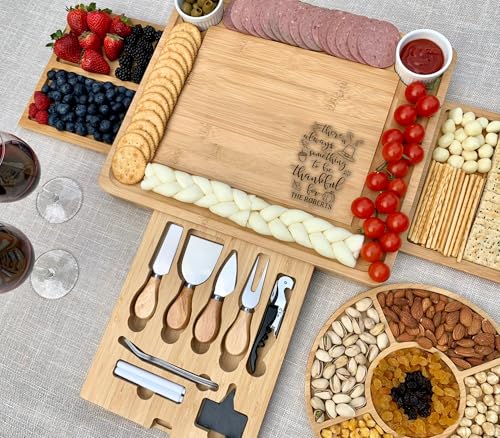 Custom Bamboo Charcuterie Platter – Engraved Cheese Board with Utensils – Personalized Wedding, Birthday, Housewarming & Thanksgiving Gift - color: Design #30