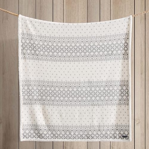 Eddie Bauer - Throw Blanket, Brushed Fleece & Plush Sherpa Bedding, Blanket for Couch & Bed (Fair Isle Peak Grey, 50" x 60") - color: Fair Isle Peak Grey, size: 50" x 60"