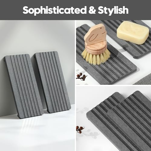 2PCS Diatomite Quick Stone Drying Tray Mat For Bathroom & Kitchen Counter, Instant Dry Water Absorbent Drink Bar Coaster,Vanity Sink Caddy Organizer,Dish Soap Sponge Holders, Charcoal,8"x3.8" - color: 2pc - 8"x 3.8" - Charcoal Gray
