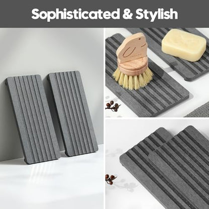 2PCS Diatomite Quick Stone Drying Tray Mat For Bathroom & Kitchen Counter, Instant Dry Water Absorbent Drink Bar Coaster,Vanity Sink Caddy Organizer,Dish Soap Sponge Holders, Charcoal,8"x3.8" - color: 2pc - 8"x 3.8" - Charcoal Gray