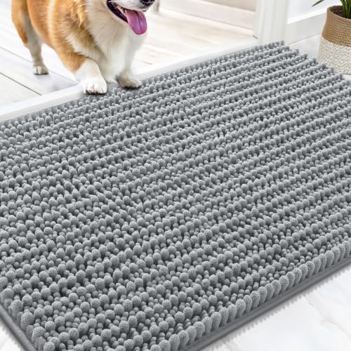 OLANLY Dog Door Mat for Muddy Paws 30x20, Ultra-Absorbent Chenille Mud Mat | Grey, Absorbs Moisture and Dirt, Non-Slip Washable Doormat, Quick-Drying Indoor Entryway Floor Carpet for Dogs and Muddy Paws - color: Grey, size: 30" X 20"