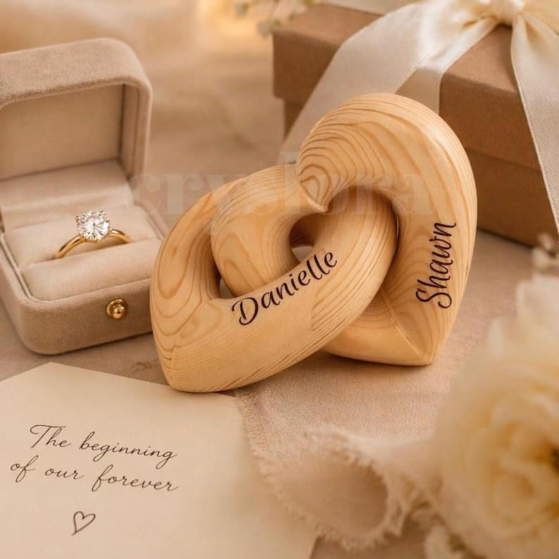 Personalized Interlocking Wooden Hearts, Custom Name Date Engraved Couple Gift, Wedding Anniversary Keepsake, Romantic Decor, Valentine Gift, Bridal Shower Gifts, Engagement Present 5 - color: Design 05