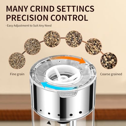 Electric Rechargeable Salt and Pepper Grinder Set - Automatic Grinder, External Adjustable Coarseness, LED Light, One-Hand Operation, Stainless Steel & Acrylic, USB Charging, Silver (Set of 2) - size: Silver