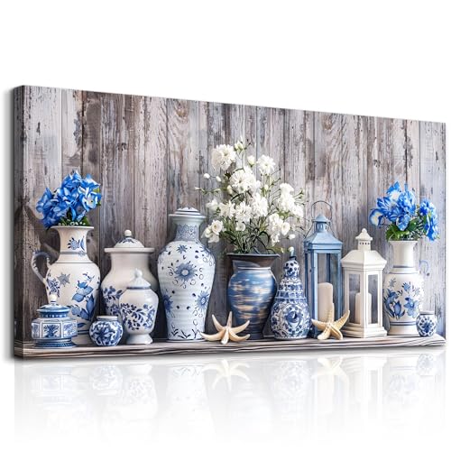 Lapremoly Large Floral Kitchen Canvas Wall Art Farmhouse Wall Decor Modern Abstract Flower in Vase Pictures for Living Room Bedroom Office Artwork for Walls Nature Themed Rustic Still Life Decoration - color: Painting Of A Vase, size: 48"L x 24"W