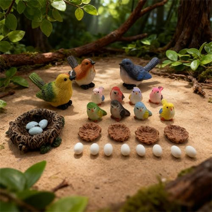 32 Pcs Bird Decorative Figurines Miniature Bird Nest Egg Figurines Cake Topper for Fairy Garden Moss Micro Landscape Home Decoration