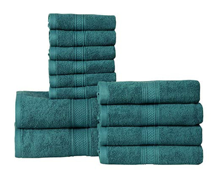 Hillfair 12-Piece 600 GSM Cotton Bath Towel Set - Hotel Spa Towels: 2 Bath, 4 Hand, 6 Washcloths - Absorbent, Super Soft - Teal - color: Teal, size: 12 Piece Towel Set