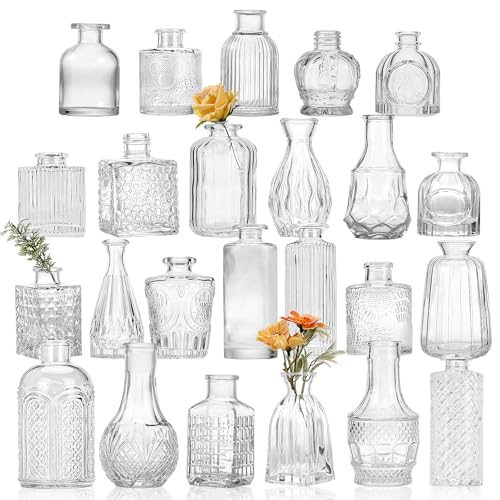 CUCUMI 24pcs Bud Vases for Centerpieces, Clear Glass Vase Decorations | Clear Vintage Decorative Small Vases for Flowers, Wedding Rustic Home Table Decor - color: Clear, size: 24pcs