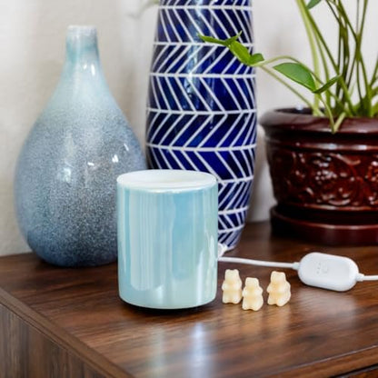 Happy Wax Iridescent Blue Mini Mod Warmer for Scented Wax - Small Tabletop with Timer - Electric, Ceramic with Removable No Mess Silicone Dish - color: Iridescent Blue