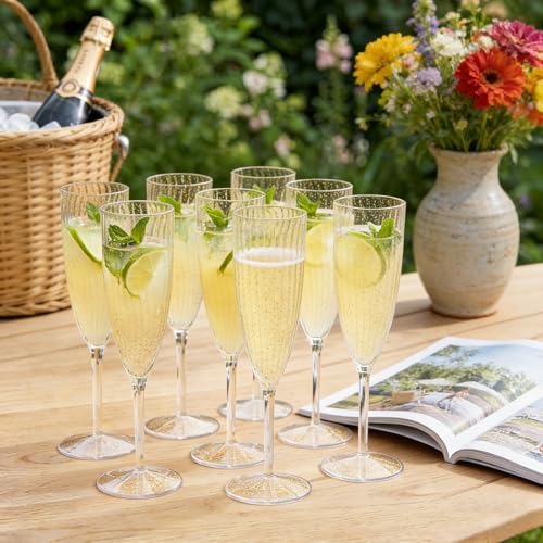 36 PCS Gold Glitter Plastic Champagne Flutes, 6 oz Disposable Wine Glasses, Reusable Cocktail Cups Party Supplies for Party Wedding Toasting Birthday Bridal Shower - color: Gold Glitter