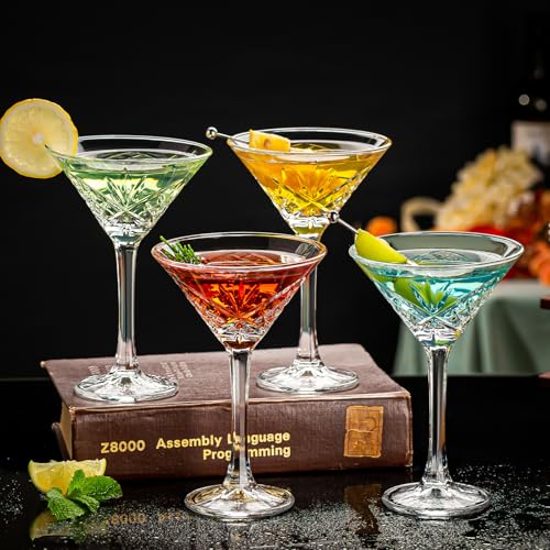 Vintage Martini Glasses, Set of 4 Crystal Coupe Glasses, 4oz Stemmed Cocktail Glasses, Margarita Cups, Champagne Glasses for Espresso Martini, Manhattan as Bar Glassware, Gifts - style: Art Deco