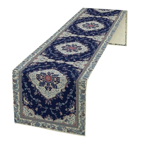 Elegant Palace Boho Blue Table Runner Vintage French Style Farmhouse Geometric Home Farmhouse Kitchen Table Dining Coffee Room Garden Party Wedding Decor 13x36in - color: Vintage-24, size: 13x36in