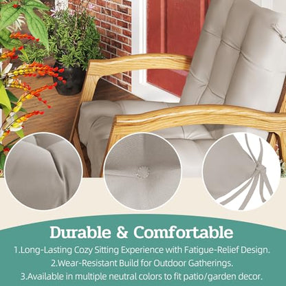 Outdoor Chair Cushions 42x21x4 Inch Set of 2, Beige | Patio Cushions for Dining Rocking Chairs, High Back Soft Seat Pad with Ties, Waterproof Fade Resistant, Indoor Outside Use - color: Beige