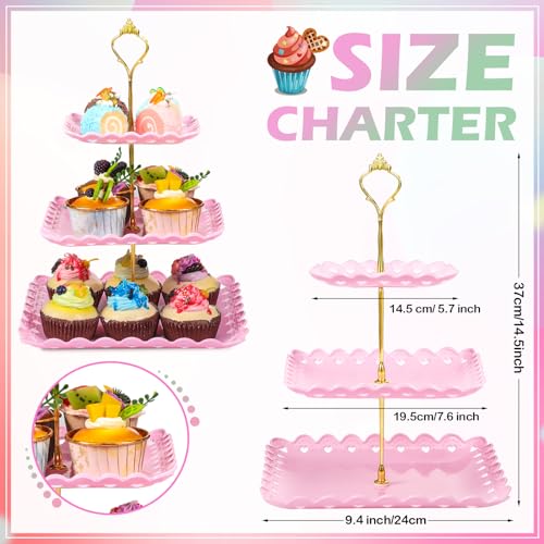 6 Pcs 3 Tier Cupcake Stand Tea Party Trays 3 Tier Serving Tray Plastic Dessert Stand Cake Fruit Candy Display Tower for Wedding Birthday Tea Party (Square,White,Pink,Green) - color: White,pink,green, size: Square