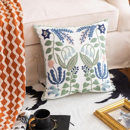 YIcabinet Pillow Covers Set of 2, Embroidered Branch Pattern Throw Pillow Cover,Square Cotton Cushion,Pillow Case for Sofa Bedroom Couch,18"x18" - color: Branch Pattern