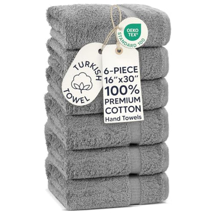 Chakir Turkish Linens 6 Piece Hand Towels, 100% Cotton Luxury Turkish Towels for Bathroom, Soft Absorbent Hand Towel Set, 16 x 30 Inches, Gray - color: Gray