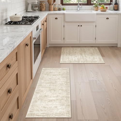 Kitchen Rugs Sets of 2, 2x3 2x4 Rug Runner,Beige | 2 Piece Washable Rug for Hallway,Entryway,Bedroom,Dining Room,Thin,Soft Runner Rug,Stain Resistant Indoor Carpet,Non Slip - color: Beige/Ivory, size: 2x3+2x4 Set