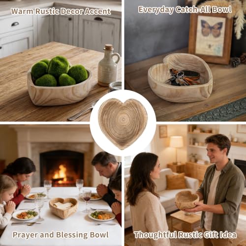 Hanobe Small 7.8" Heart Shaped Wood Decorative Key Bowl for Entryway Table | Catchall Key Bowls for Coffee Table decor, Living Room, Home Kitchen Table Centerpiece - size: 10.23 inches