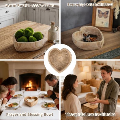 Hanobe Small 7.8" Heart Shaped Wood Decorative Key Bowl for Entryway Table | Catchall Key Bowls for Coffee Table decor, Living Room, Home Kitchen Table Centerpiece - size: 10.23 inches