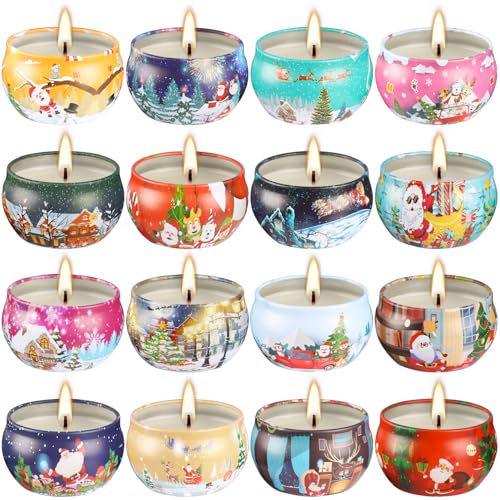 16PCS Scented Candles Christmas Gift Set, Natural Soy Wax 2.5oz Candles for Christmas Gift, 16 fragrances Flavor - color: Red Christmas-16Pcs