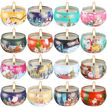 16PCS Scented Candles Christmas Gift Set, Natural Soy Wax 2.5oz Candles for Christmas Gift, 16 fragrances Flavor - color: Red Christmas-16Pcs