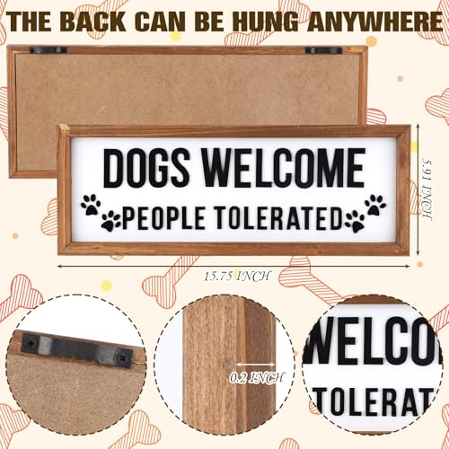 Ripeng 3D Dogs Welcome People Tolerated Sign Wooden Entryway Hallway Decor, Funny Dog Lovers Gift, Above Door Modern Boho Plaque Farmhouse Wall Art for Family Living Room Bedroom, 15.7" x 5.9" - style: Dogs Welcome People Tolerated