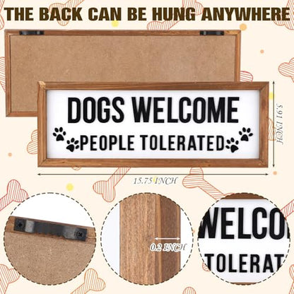 Ripeng 3D Dogs Welcome People Tolerated Sign Wooden Entryway Hallway Decor, Funny Dog Lovers Gift, Above Door Modern Boho Plaque Farmhouse Wall Art for Family Living Room Bedroom, 15.7" x 5.9" - style: Dogs Welcome People Tolerated