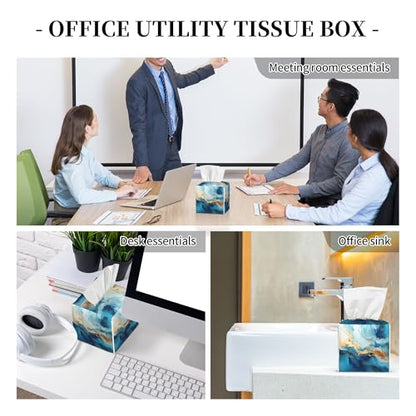 Blue Gold Marble Tissue Box Cover Square,Abstract Liquid Marble Texture Tissue Box Holder Waterproof Leather Facial Paper Organizer Dispenser for Bathroom Home Car Nightstand Vanity Desk - color: Color-6